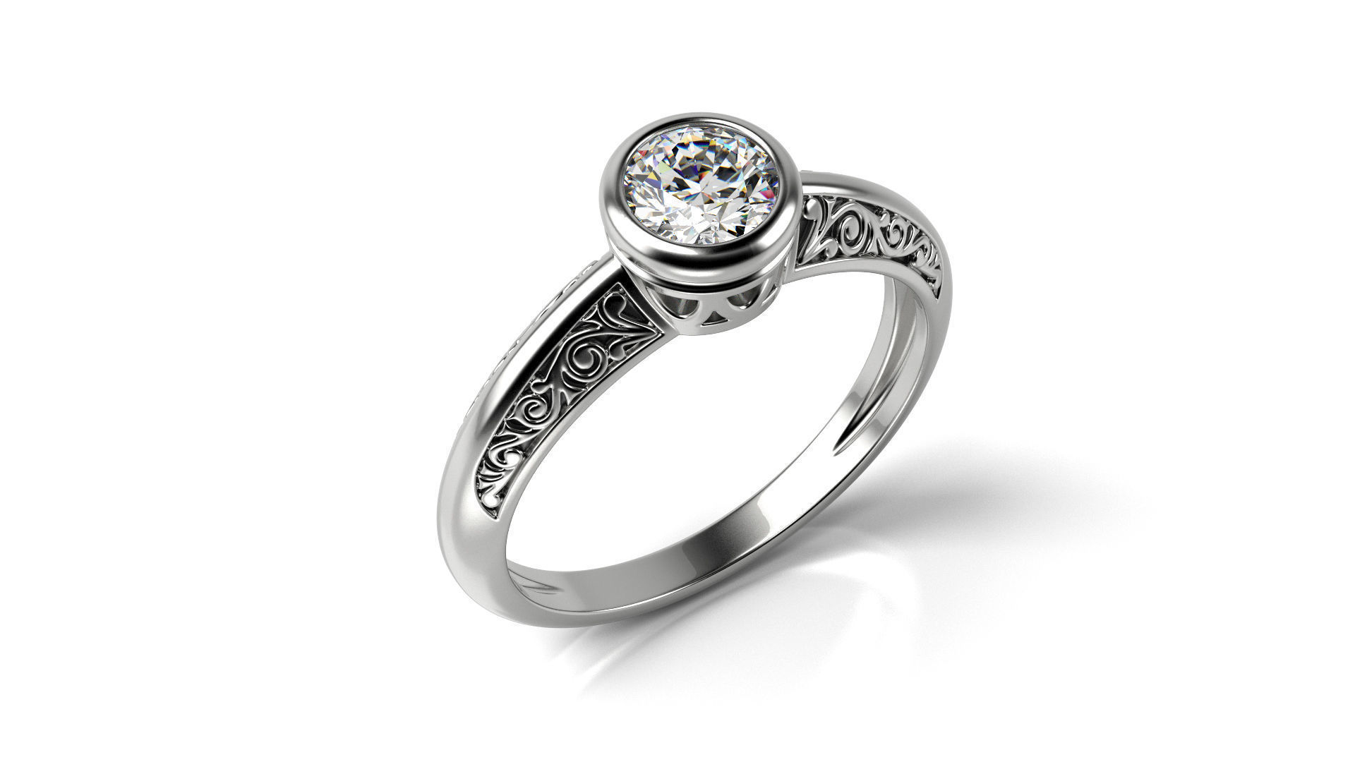 Vintage Ring with Diamond in Bezel 3D print model_17