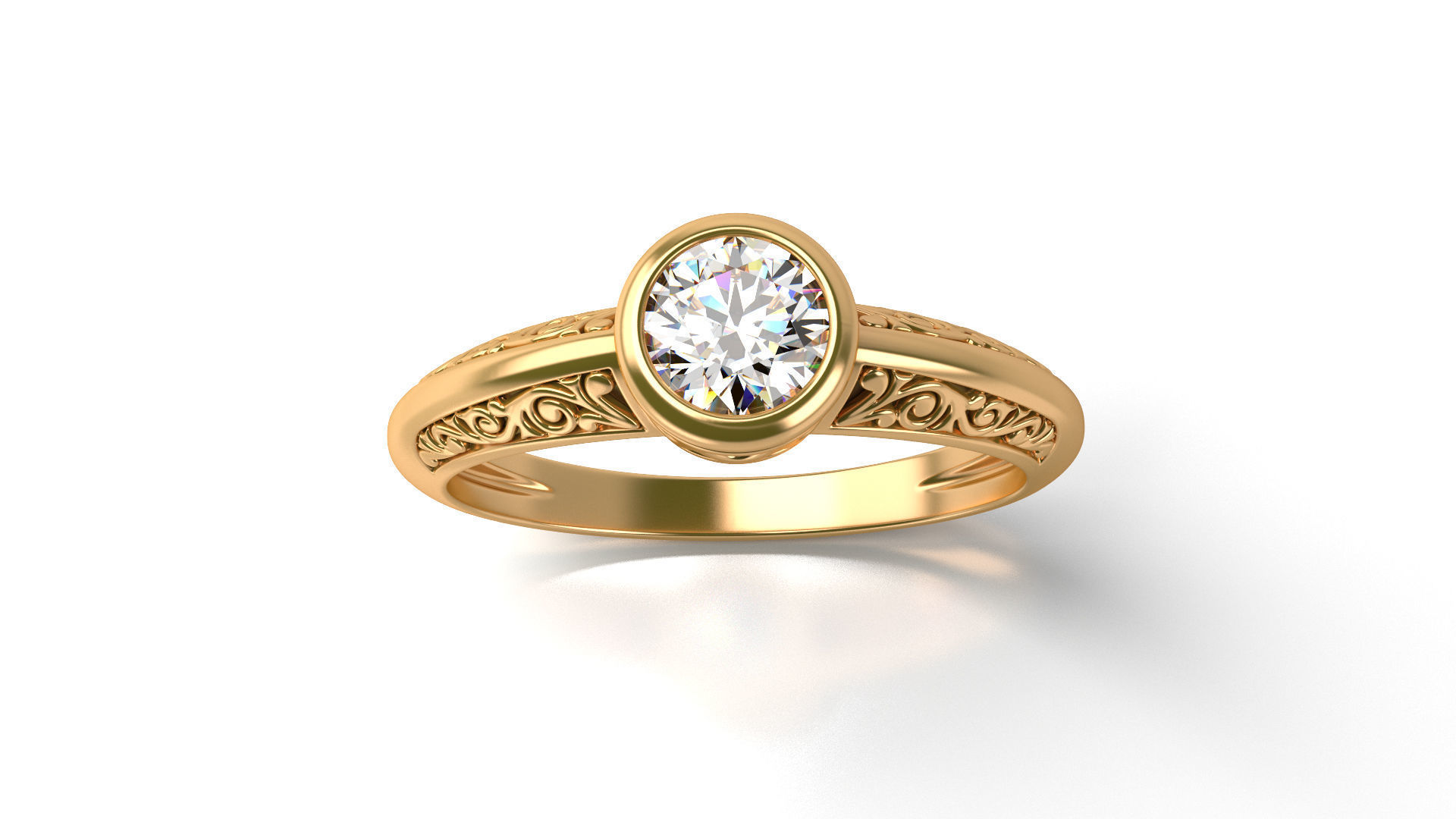 Vintage Ring with Diamond in Bezel 3D print model_10