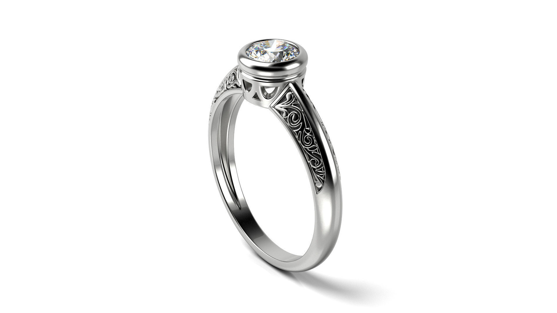 Vintage Ring with Diamond in Bezel 3D print model_13