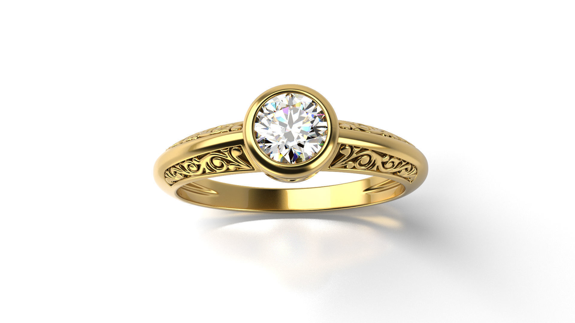 Vintage Ring with Diamond in Bezel 3D print model_11