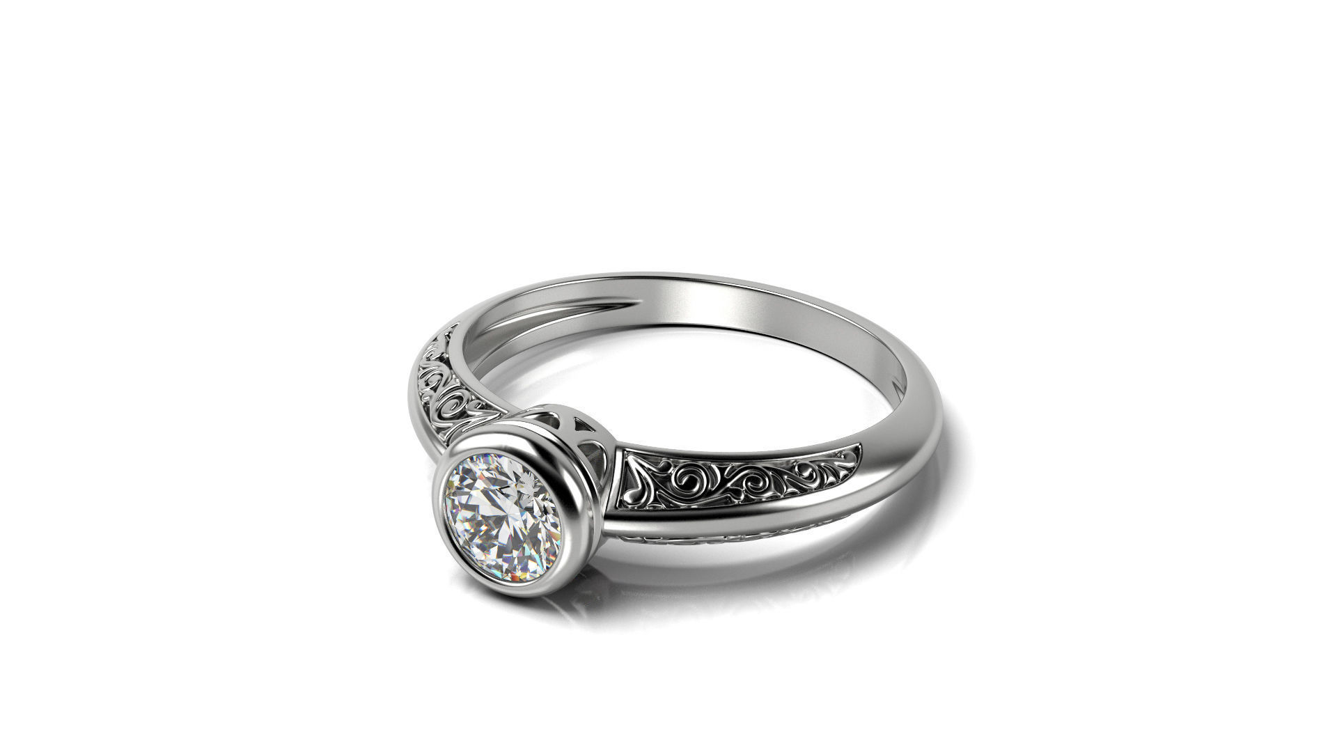 Vintage Ring with Diamond in Bezel 3D print model_15