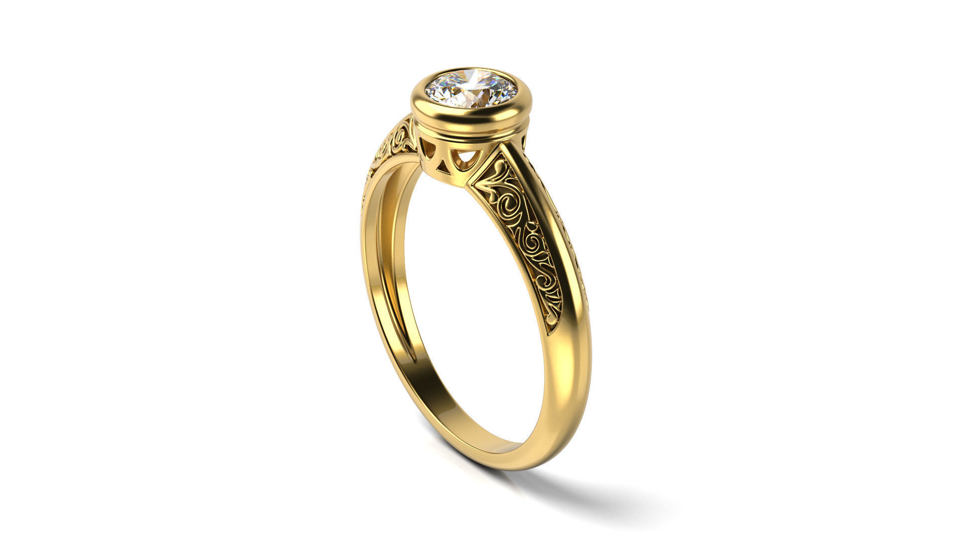 Vintage Ring with Diamond in Bezel 3D print model_12