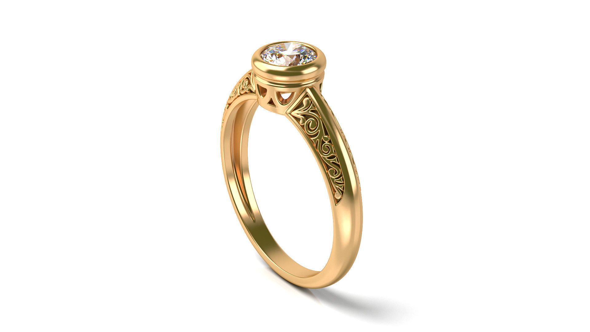 Vintage Ring with Diamond in Bezel 3D print model_6