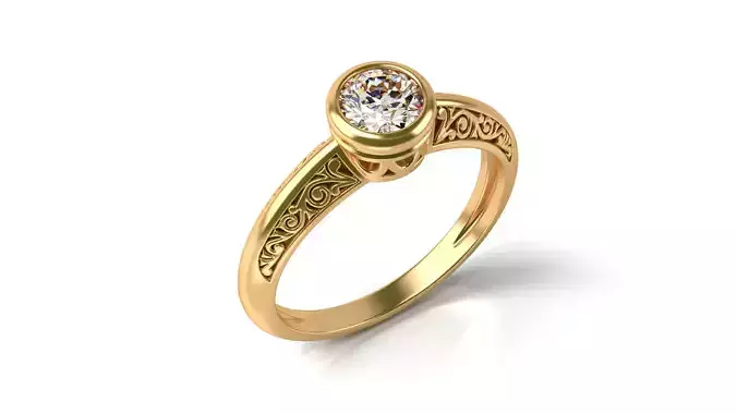 Vintage Ring with Diamond in Bezel 3D print model