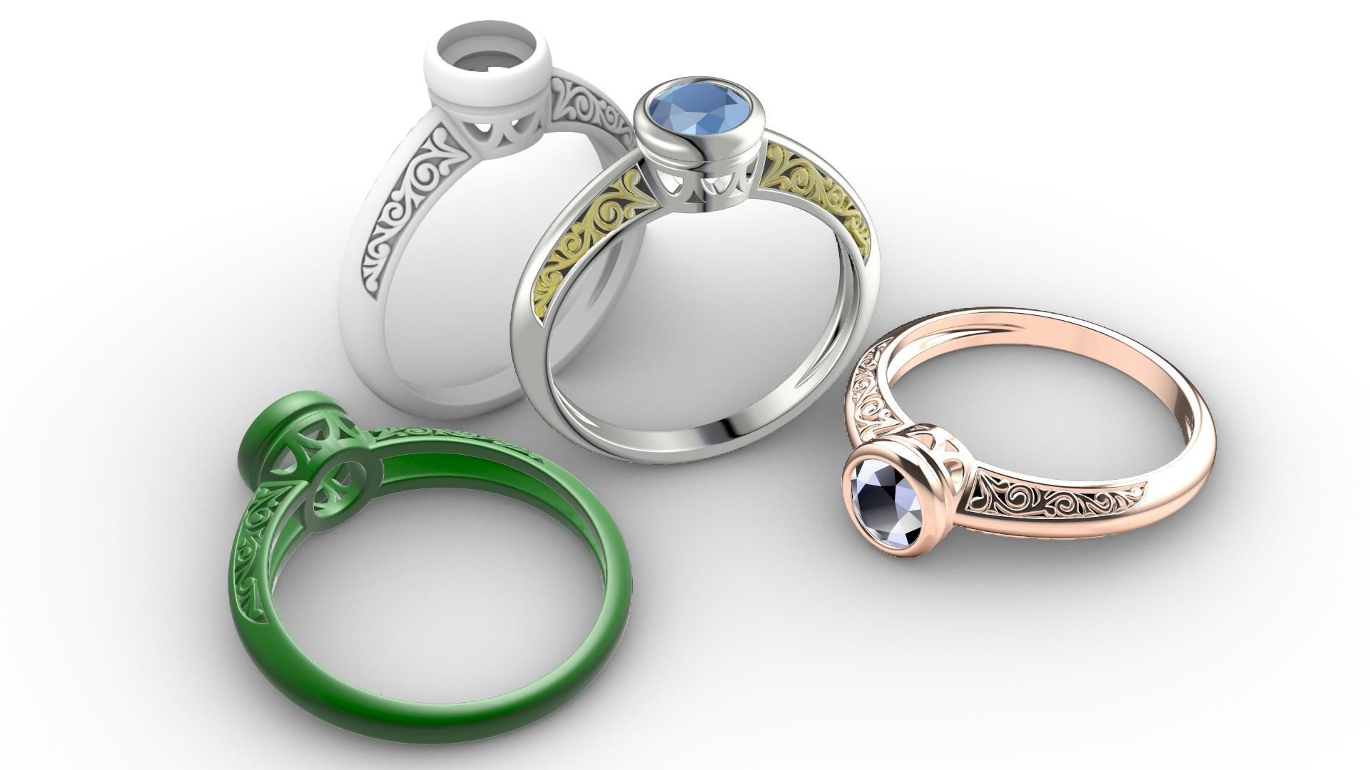 Vintage Ring with Diamond in Bezel 3D print model_3