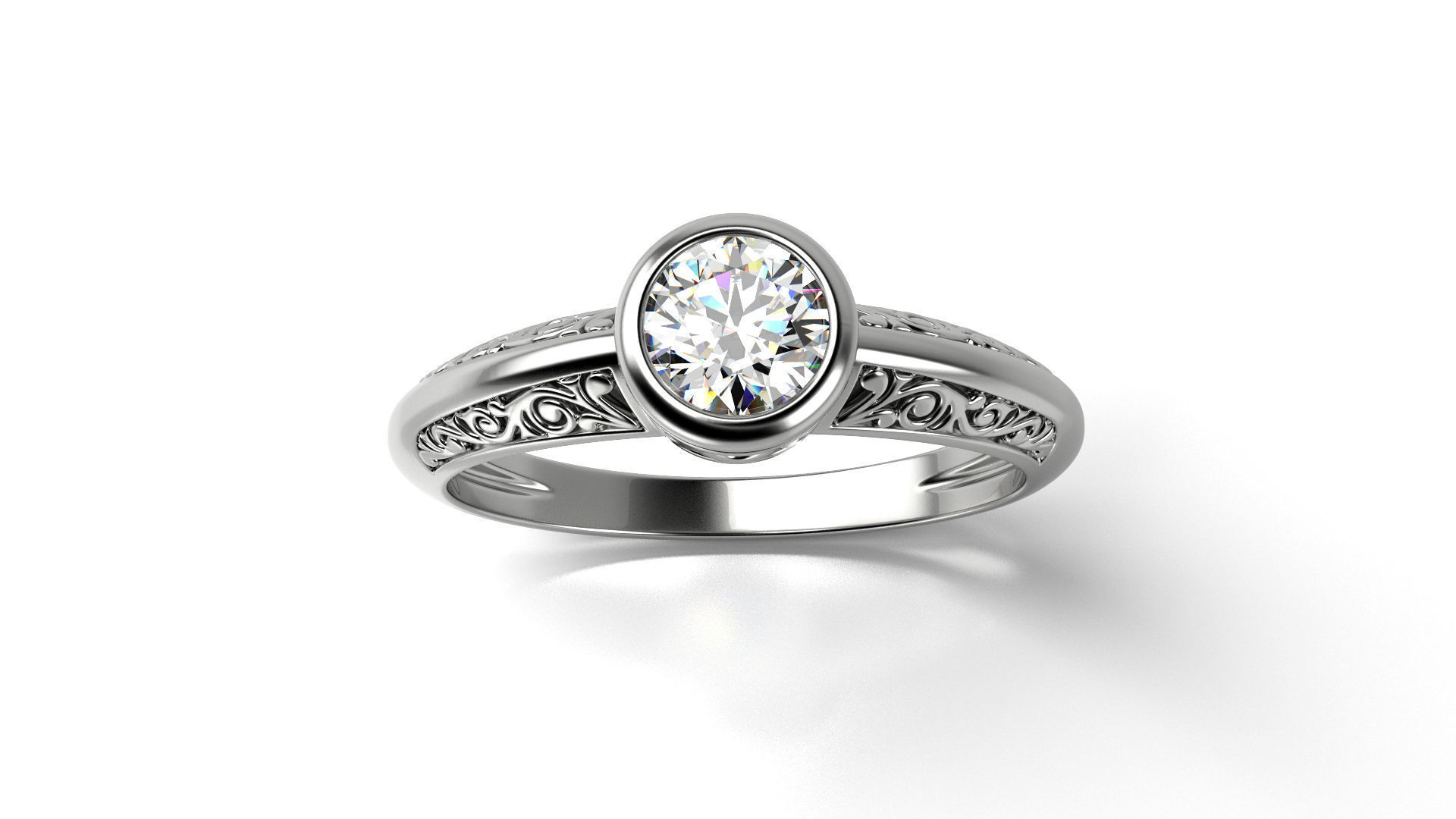 Vintage Ring with Diamond in Bezel 3D print model_2