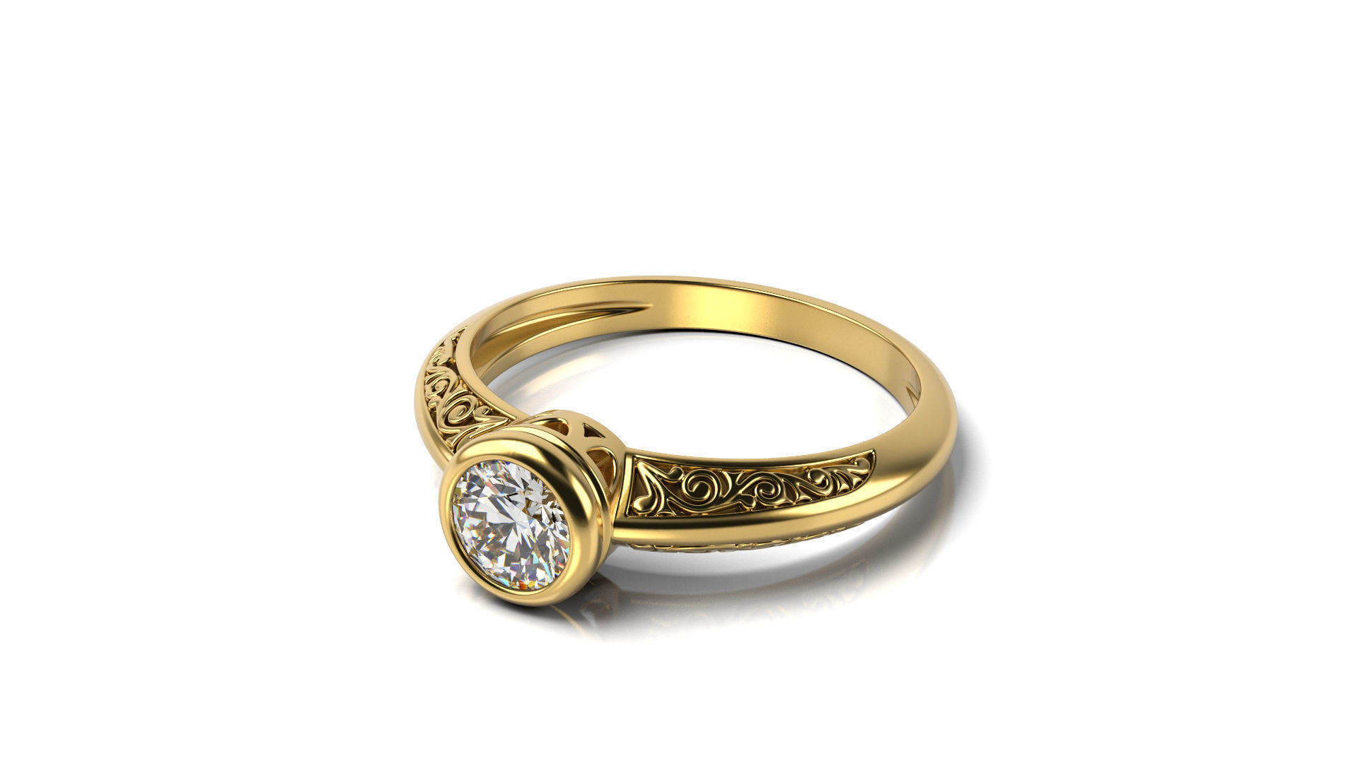 Vintage Ring with Diamond in Bezel 3D print model_1
