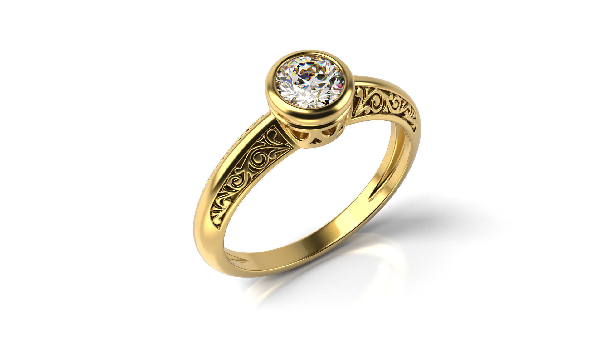Vintage Ring with Diamond in Bezel 3D print model_9