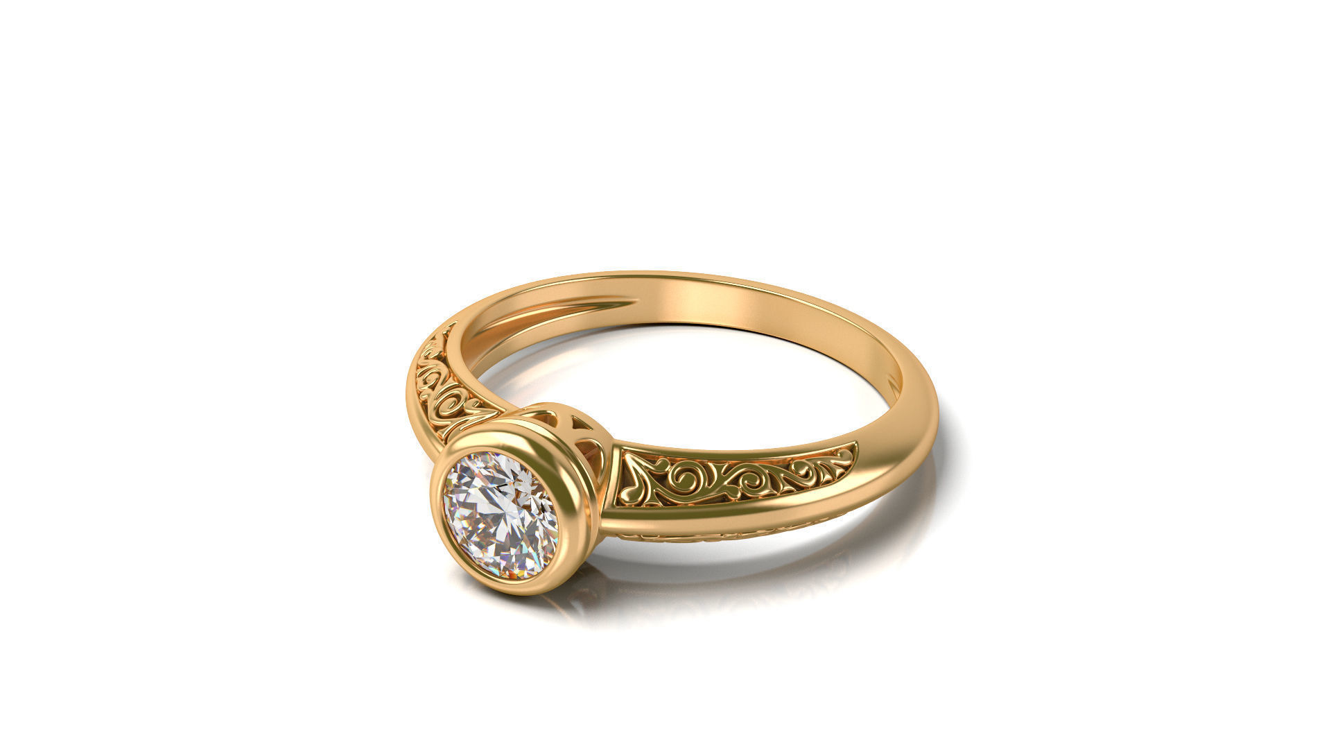 Vintage Ring with Diamond in Bezel 3D print model_8