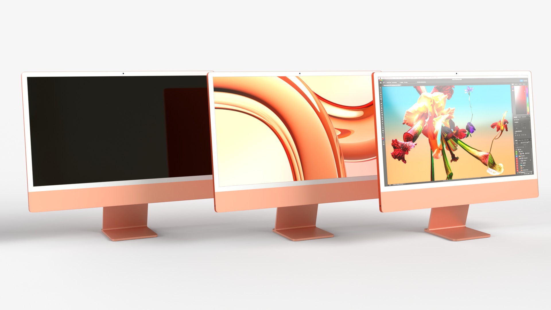 Apple IMac Orange with Keyboard Mouse and Trackpad 3D model_4