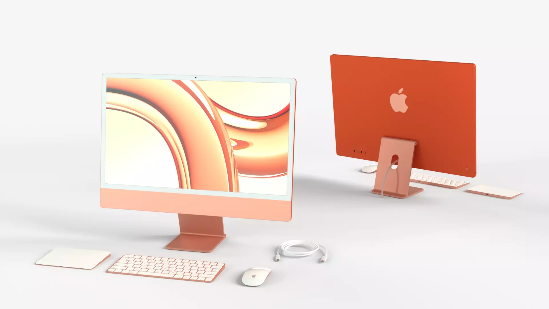 Apple IMac Orange with Keyboard Mouse and Trackpad 3D model_0