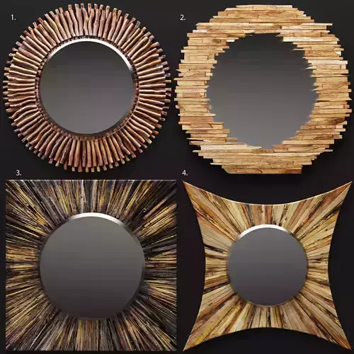 Mirror set 3D 8 circular made of wooden sticks