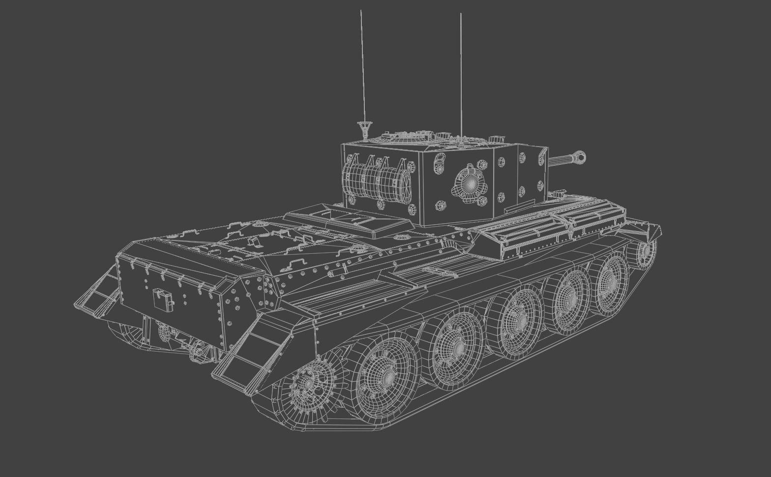 Cromwell V Cruiser tank Low-poly 3D model_7