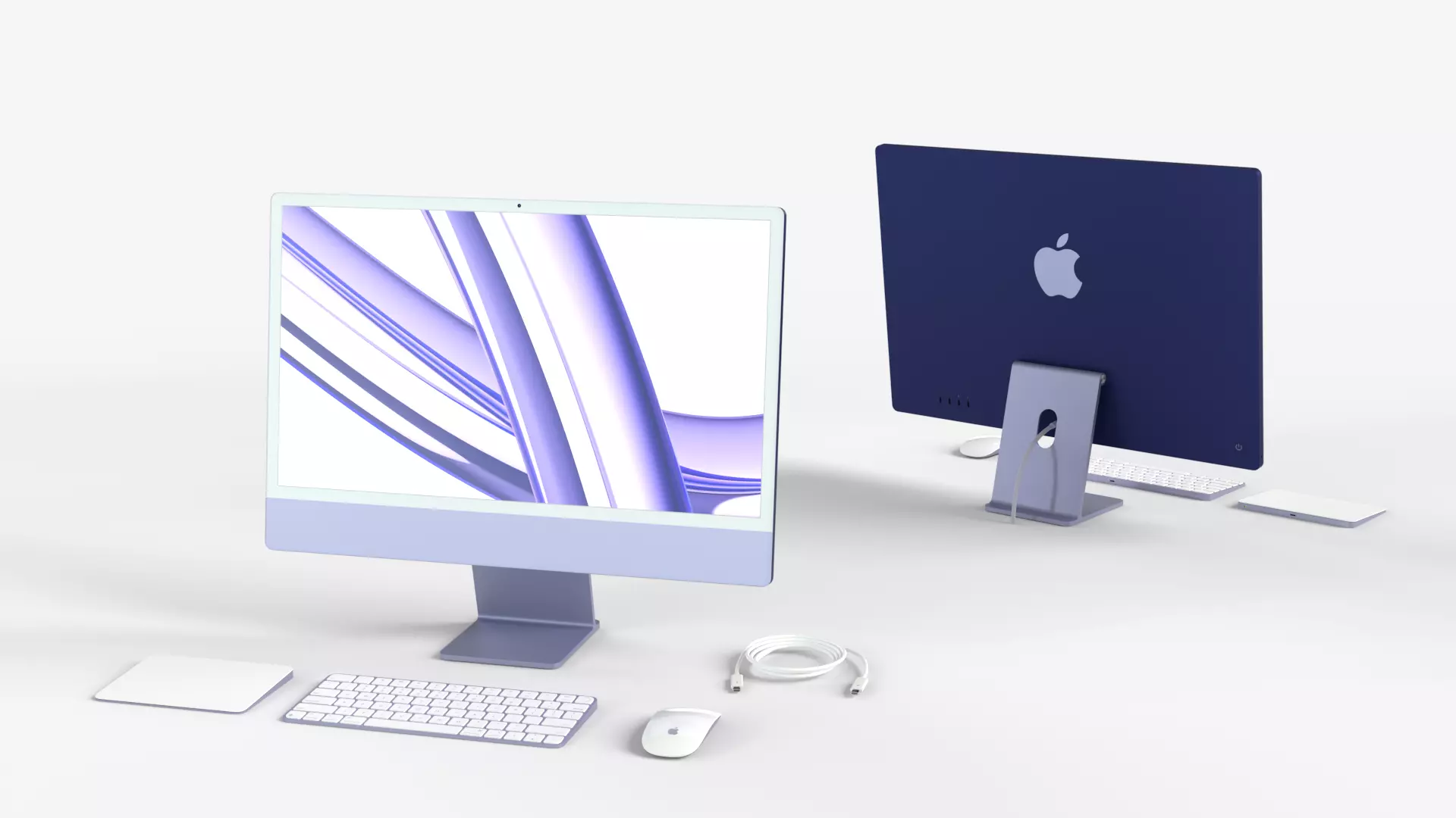 Apple IMac Purple with Keyboard Mouse and Trackpad 3D model