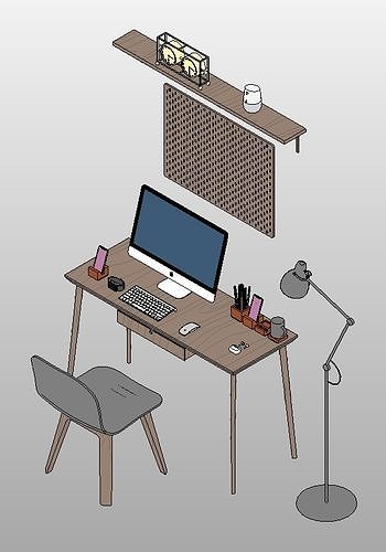 MUEBLES PARA OFICINA ESTUDIOS REVIT RFA 3D model 2