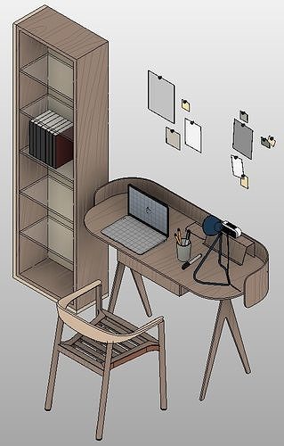 MUEBLES PARA OFICINA ESTUDIOS REVIT RFA 3D model 7
