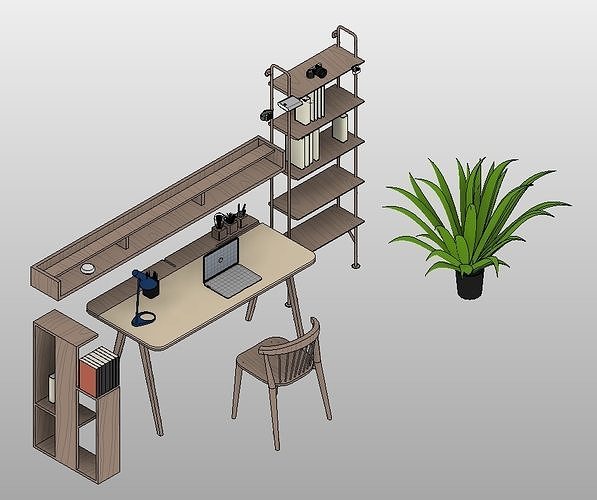 MUEBLES PARA OFICINA ESTUDIOS REVIT RFA 3D model 3