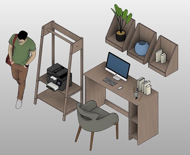 MUEBLES PARA OFICINA ESTUDIOS REVIT RFA 3D model 4