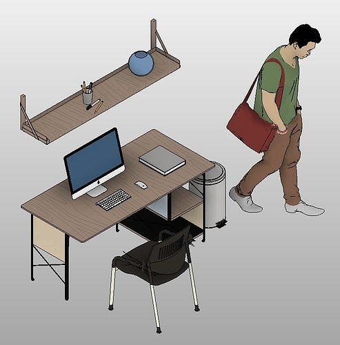 MUEBLES PARA OFICINA ESTUDIOS REVIT RFA 3D model 5
