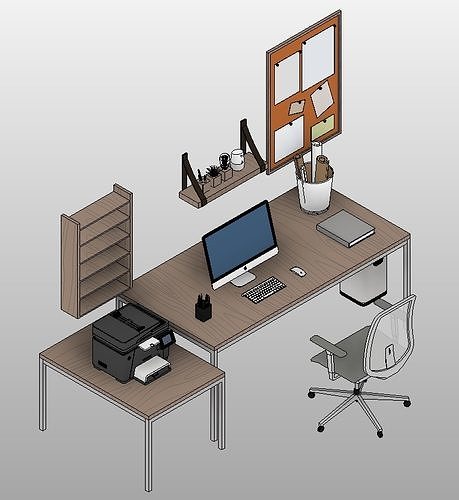 MUEBLES PARA OFICINA ESTUDIOS REVIT RFA 3D model 6
