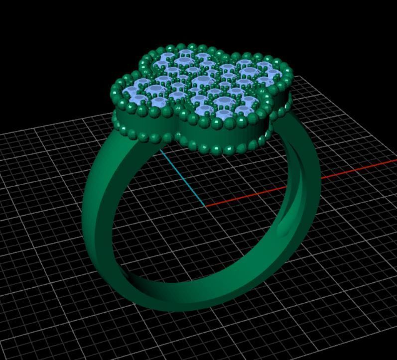 Diamond clover ring design replica 3D print model_6
