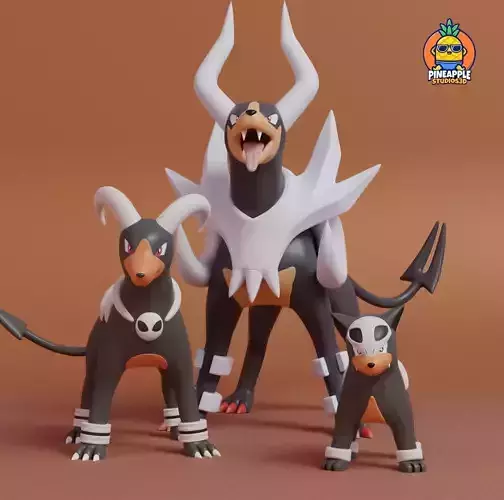 Pokemon - Houndor Houndoom and Mega Houndoom with 2 poses