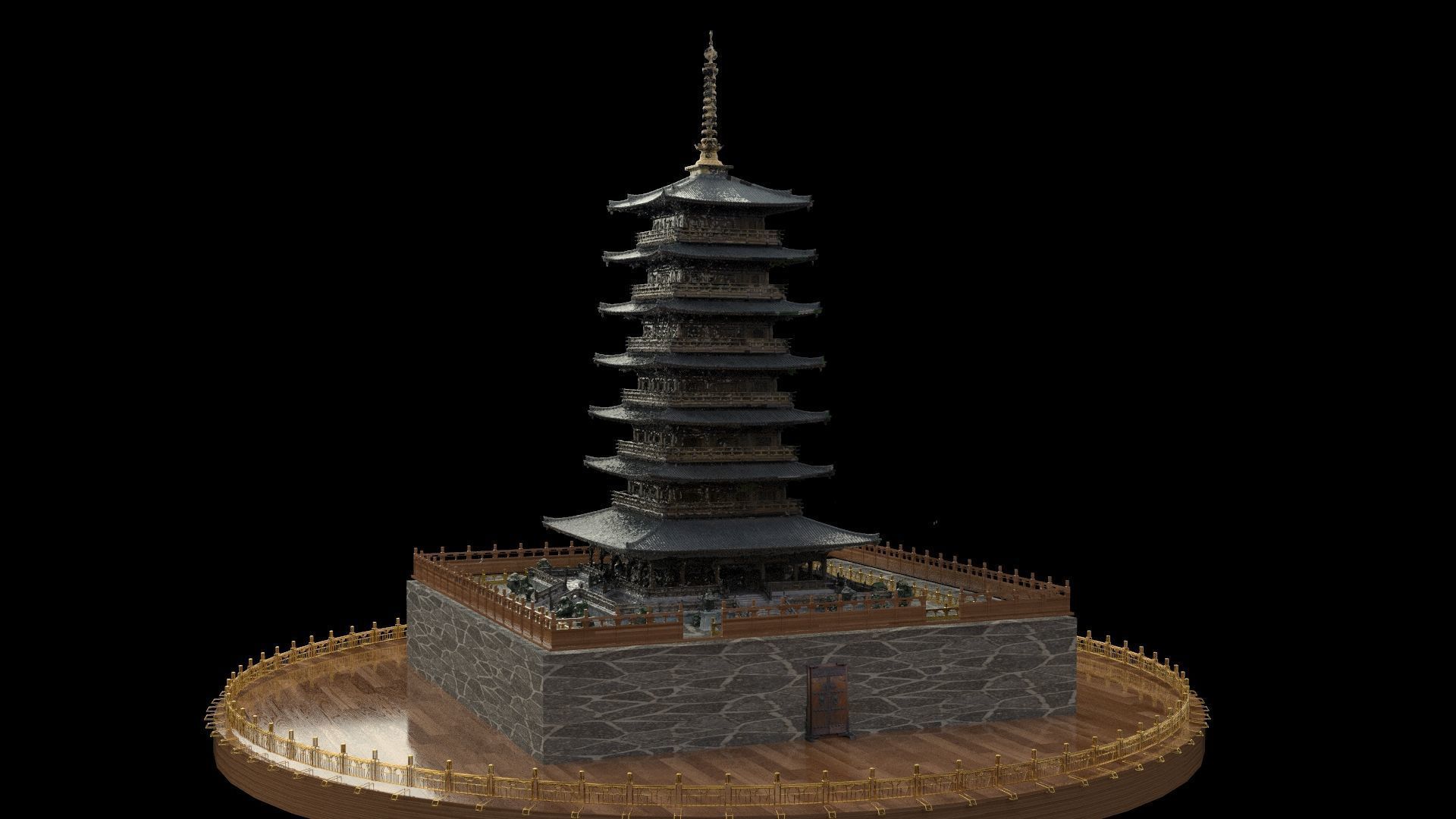 Chinese ancient tower Low-poly 3D model_7