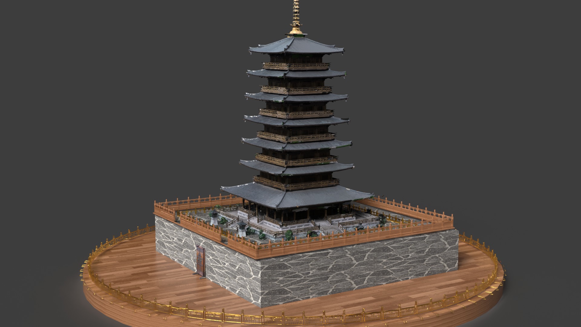 Chinese ancient tower Low-poly 3D model_3