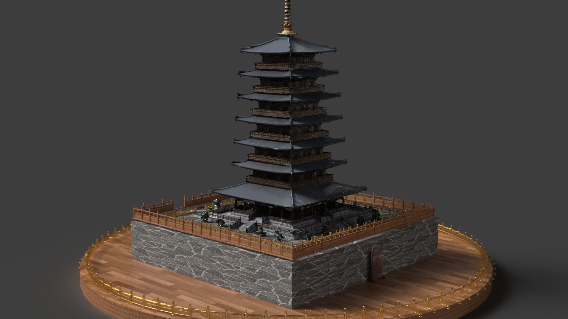 Chinese ancient tower Low-poly 3D model_4