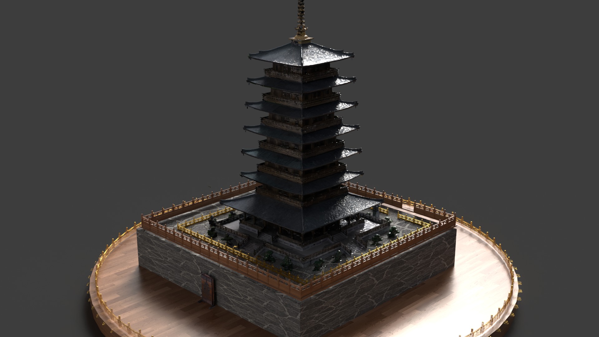 Chinese ancient tower Low-poly 3D model_5