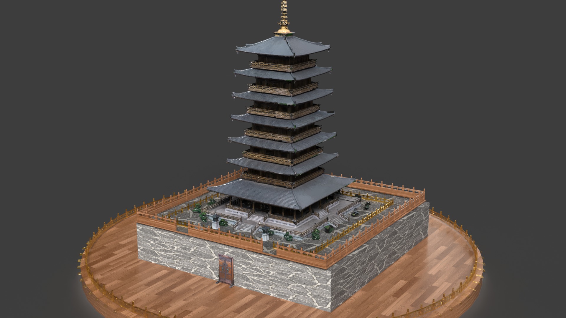 Chinese ancient tower Low-poly 3D model_2