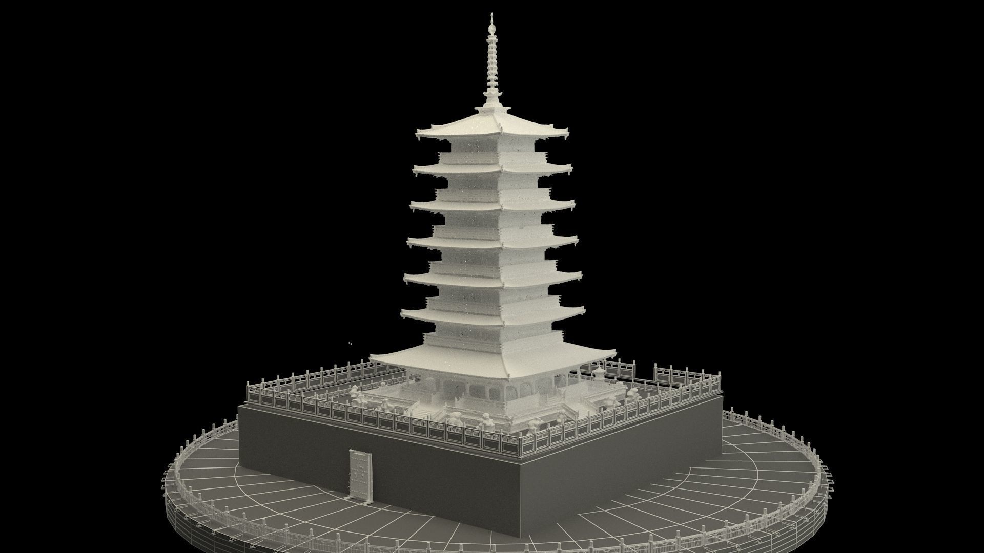 Chinese ancient tower Low-poly 3D model_8