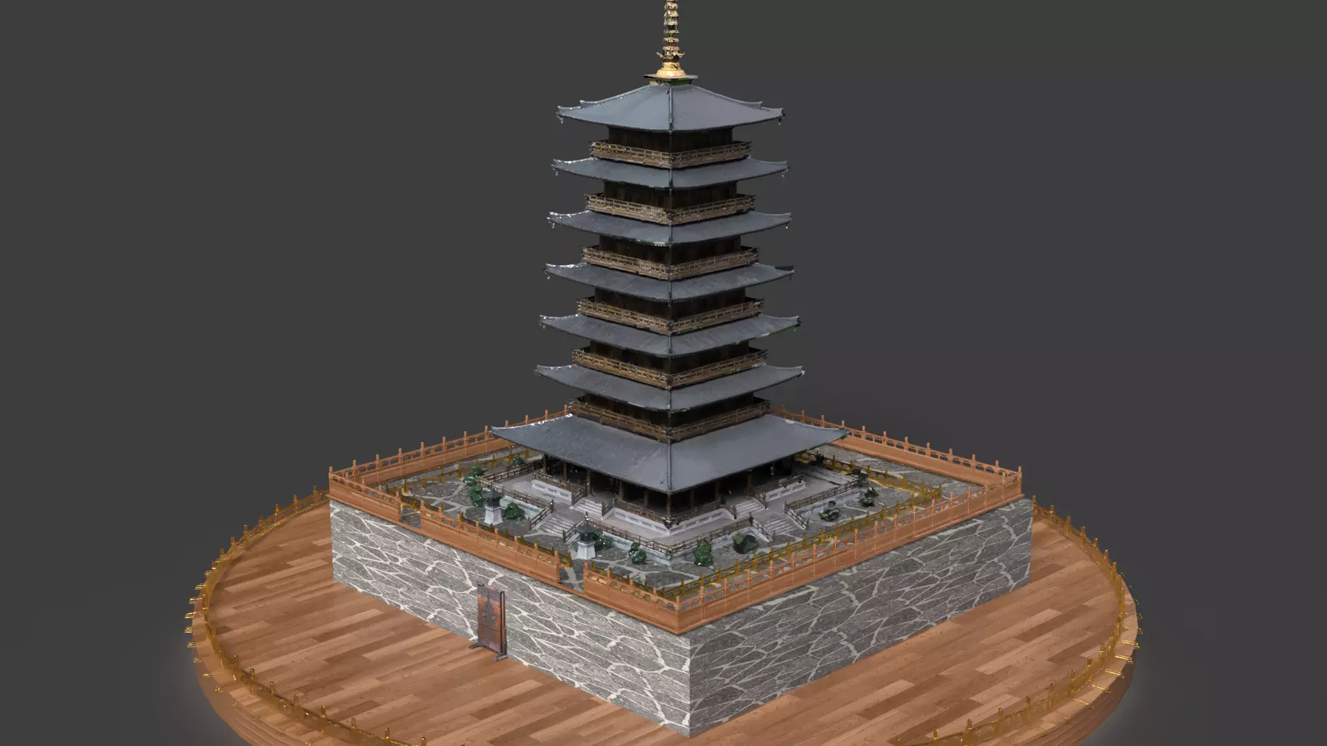 Chinese ancient tower Low-poly 3D model_0