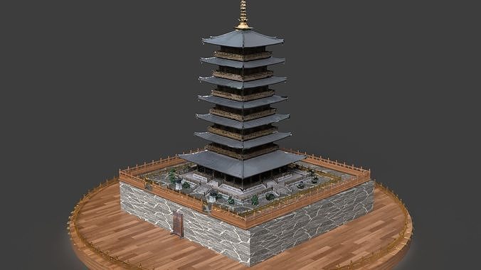 Chinese ancient tower  Low-poly 3D model