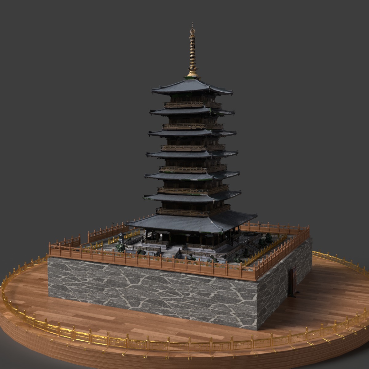 Chinese ancient tower Low-poly 3D model_6
