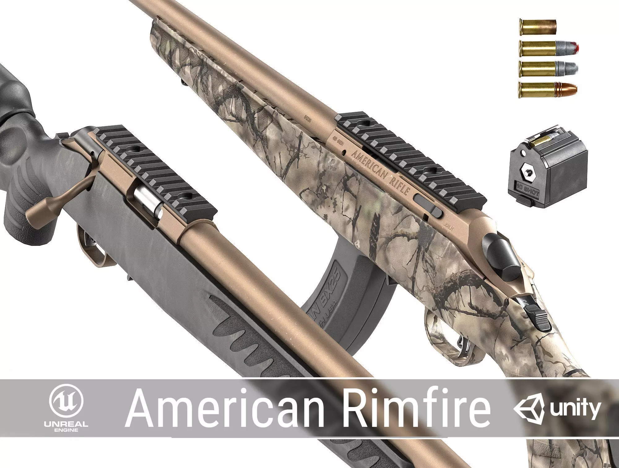 PBR Ruger American Bolt-Action Rifle Low-poly 3D model_0