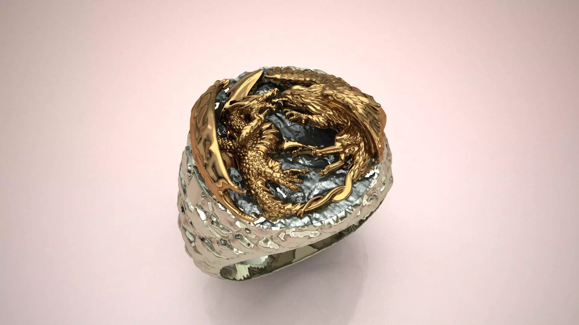 Dragon Eagle Fighting Ring 3D print model 3D print model