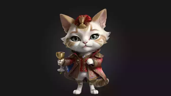 A Chibi Style Female Cat Aristocrat 3D Model Features Low-poly 3D model