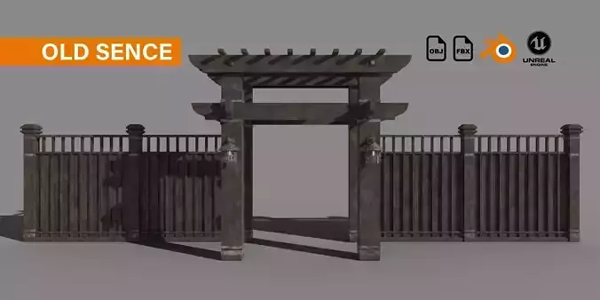 Flexible Wooden Fence Medieval Low-poly 3D model