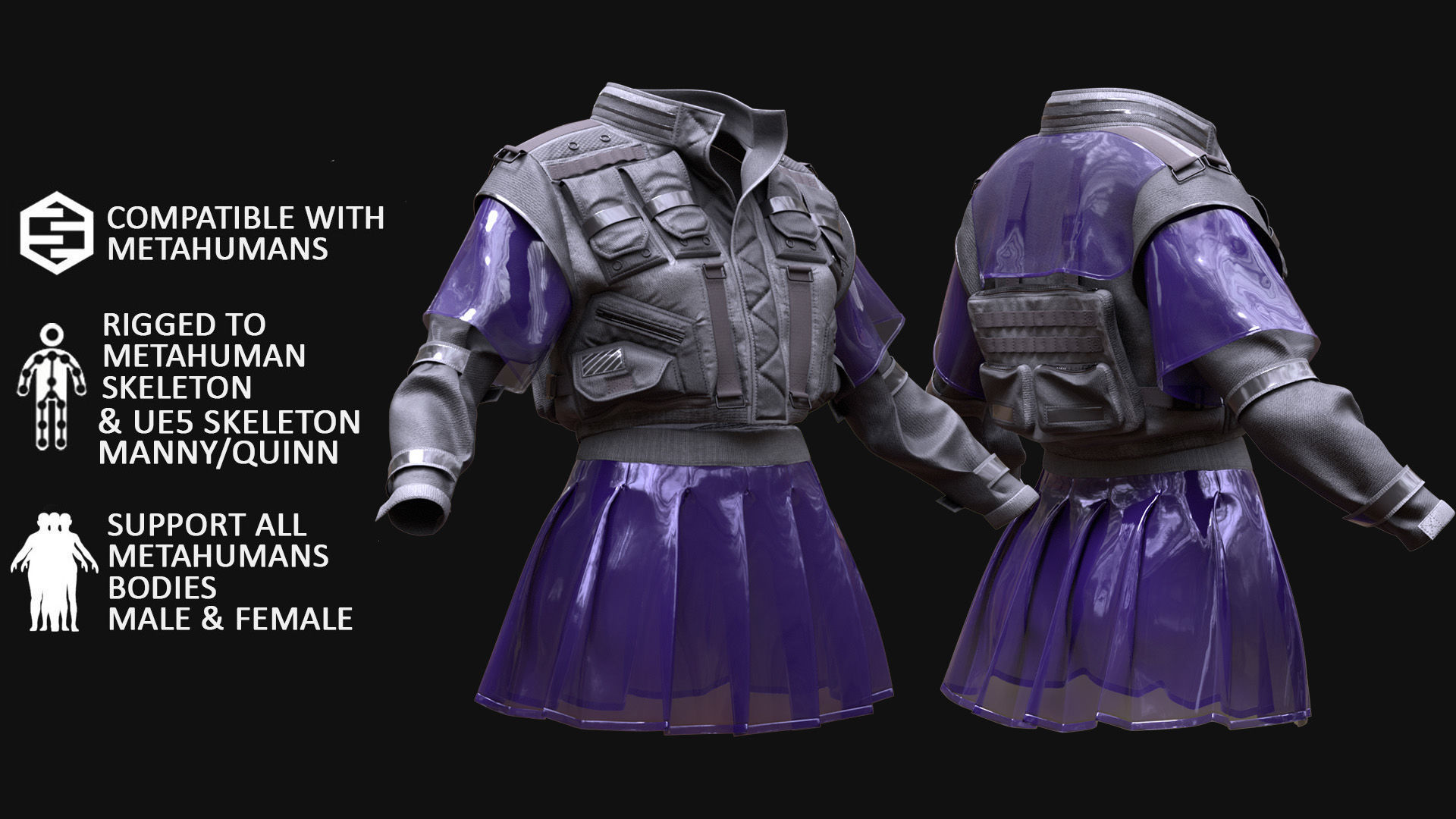 Cyber Jacket 20 - All MH Bodies - UE5 Skeletons - Rigged Low-poly 3D model_2