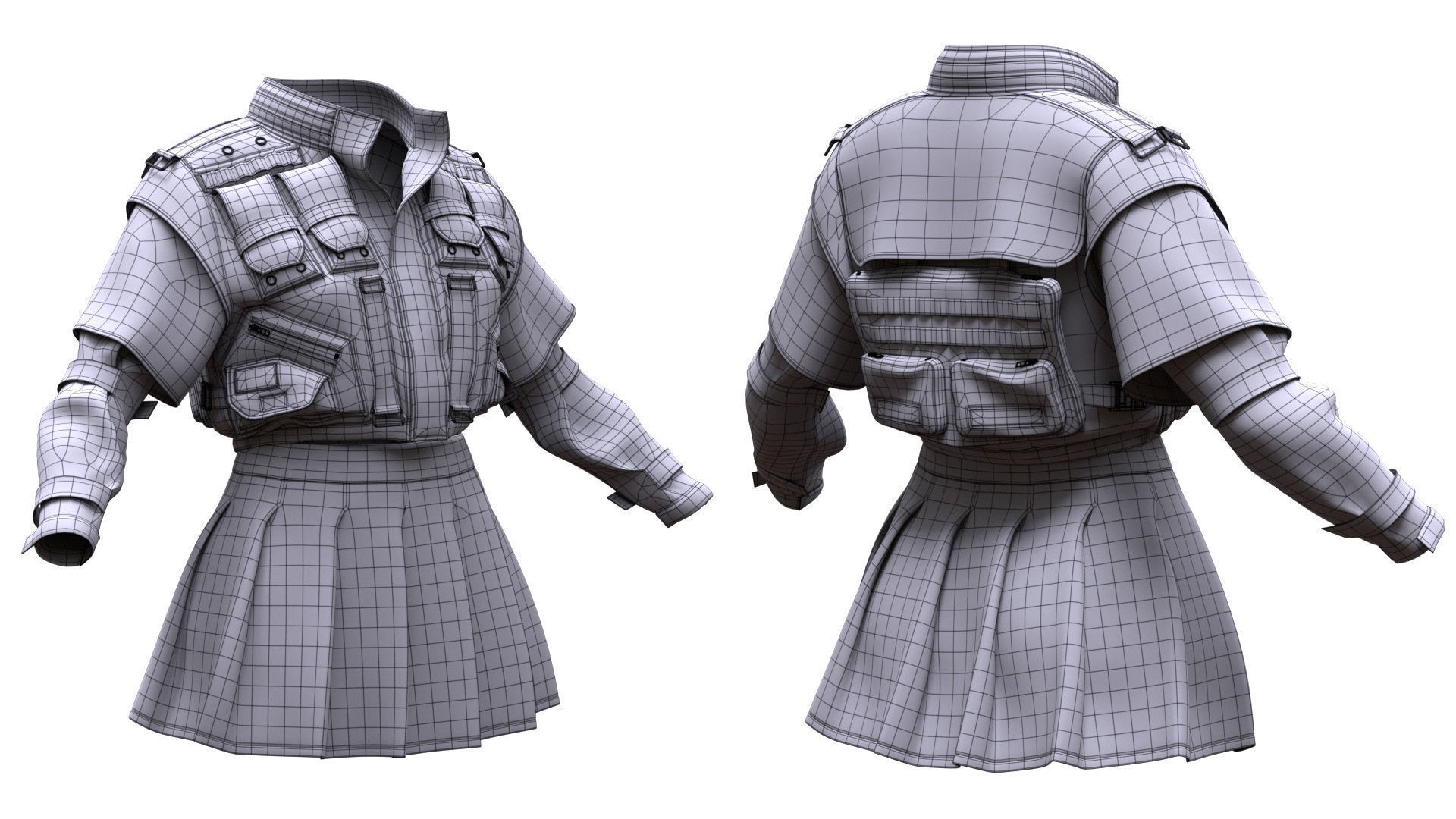 Cyber Jacket 20 - All MH Bodies - UE5 Skeletons - Rigged Low-poly 3D model_11