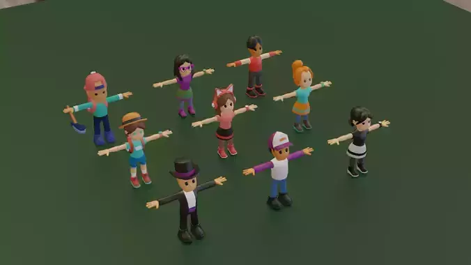 Stickman pack Low-poly 3D model