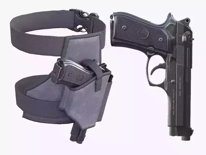 Holster with Pistol 19 - All MH Bodies - UE5 Skeletons - Rigged Low-poly 3D model
