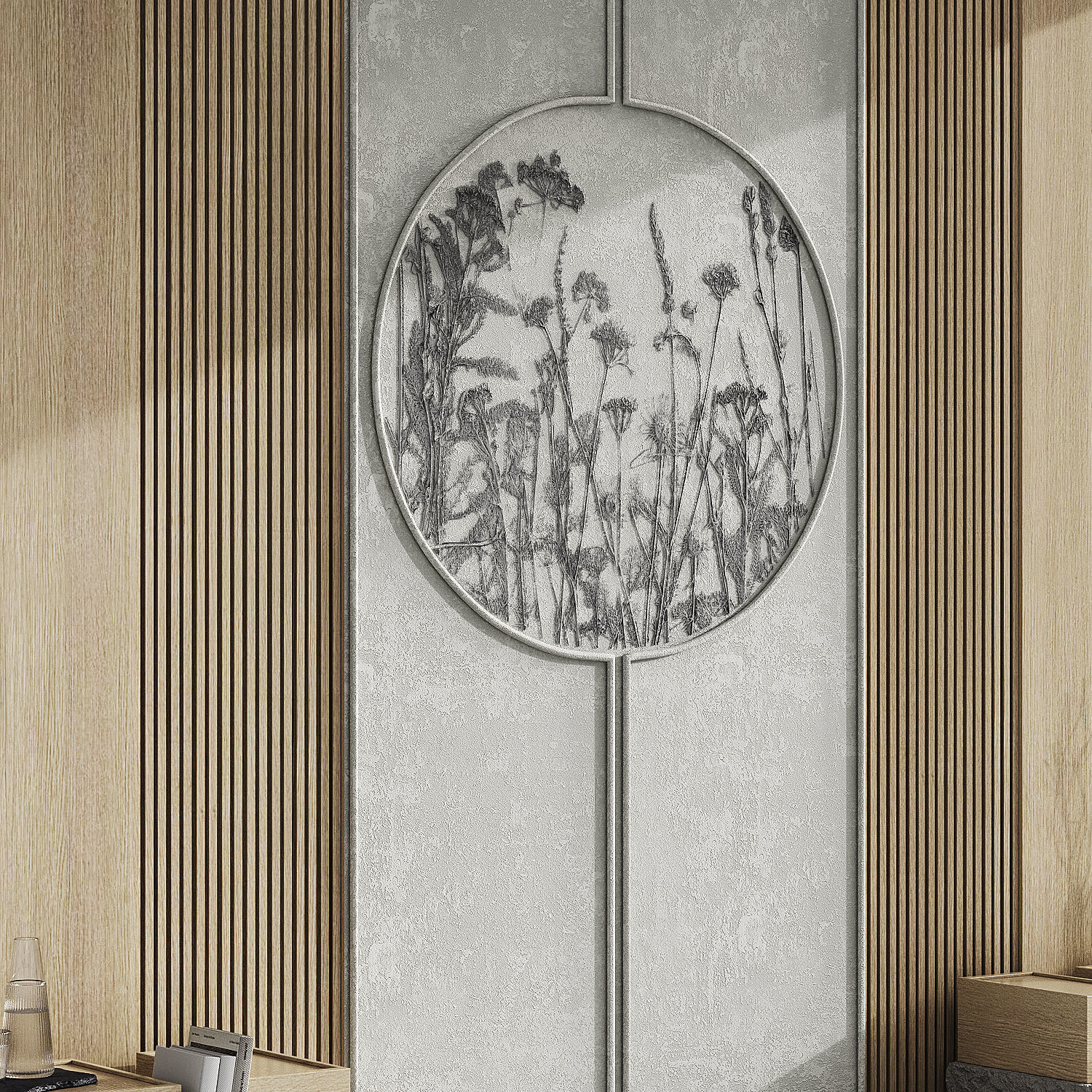 Decorative wall with plaster panel Summer Headboard 3D model_2