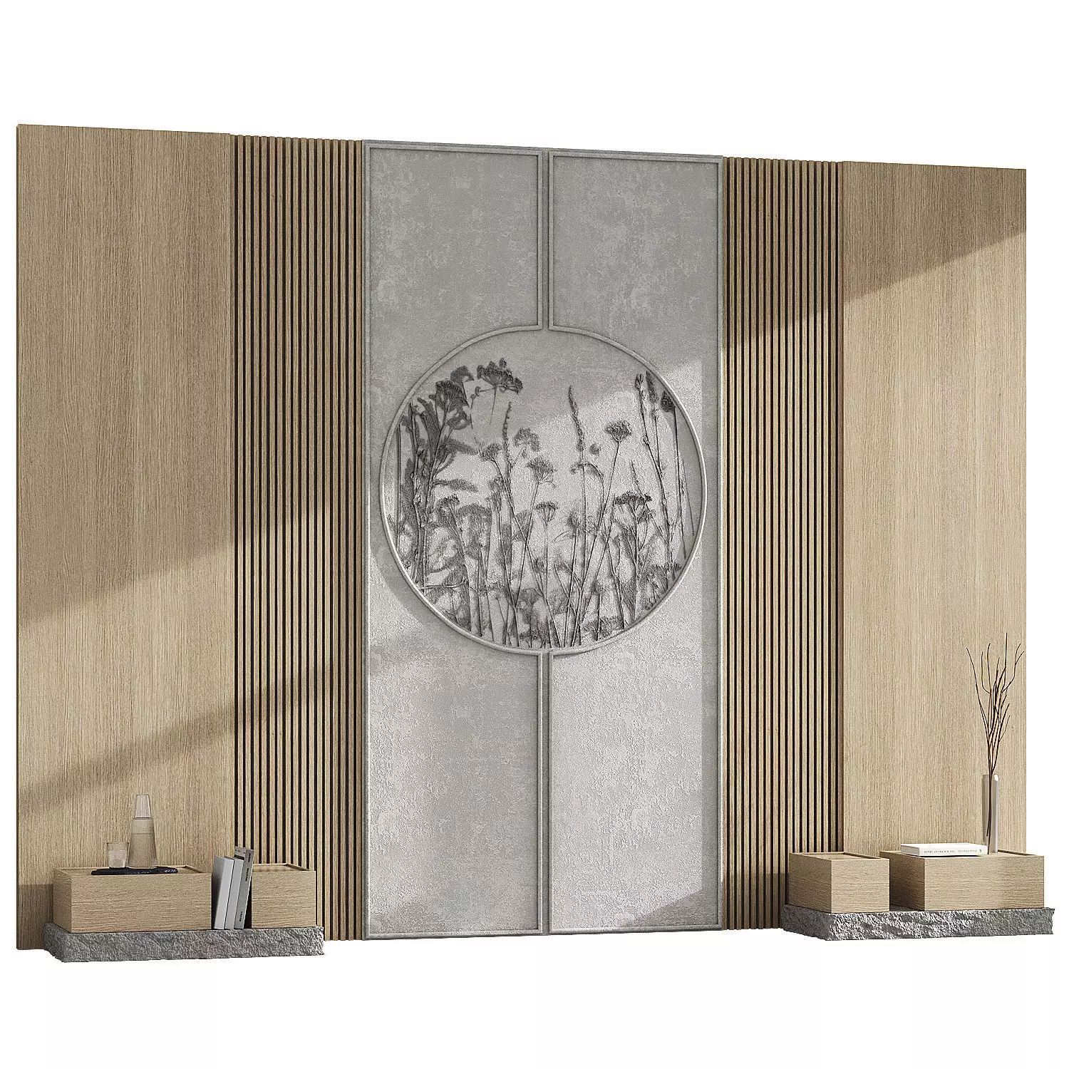 Decorative wall with plaster panel Summer Headboard 3D model_0