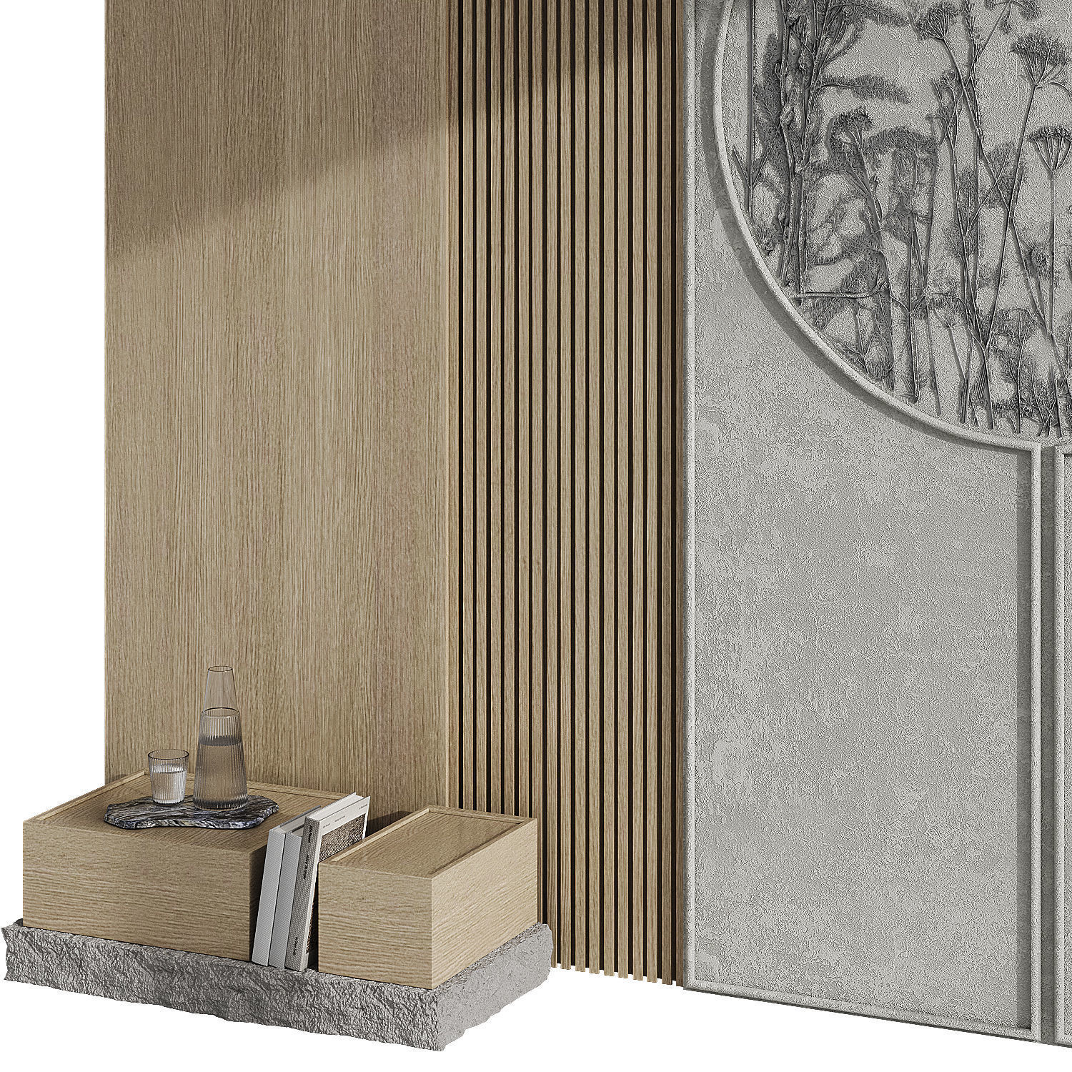 Decorative wall with plaster panel Summer Headboard 3D model_4