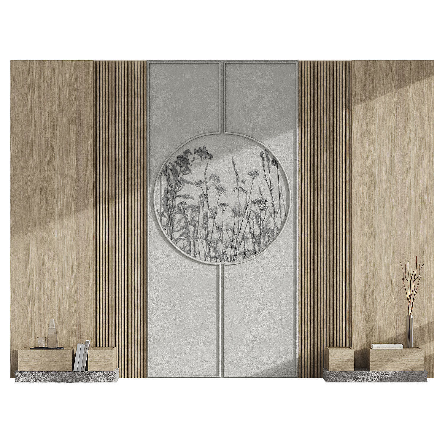 Decorative wall with plaster panel Summer Headboard 3D model_1