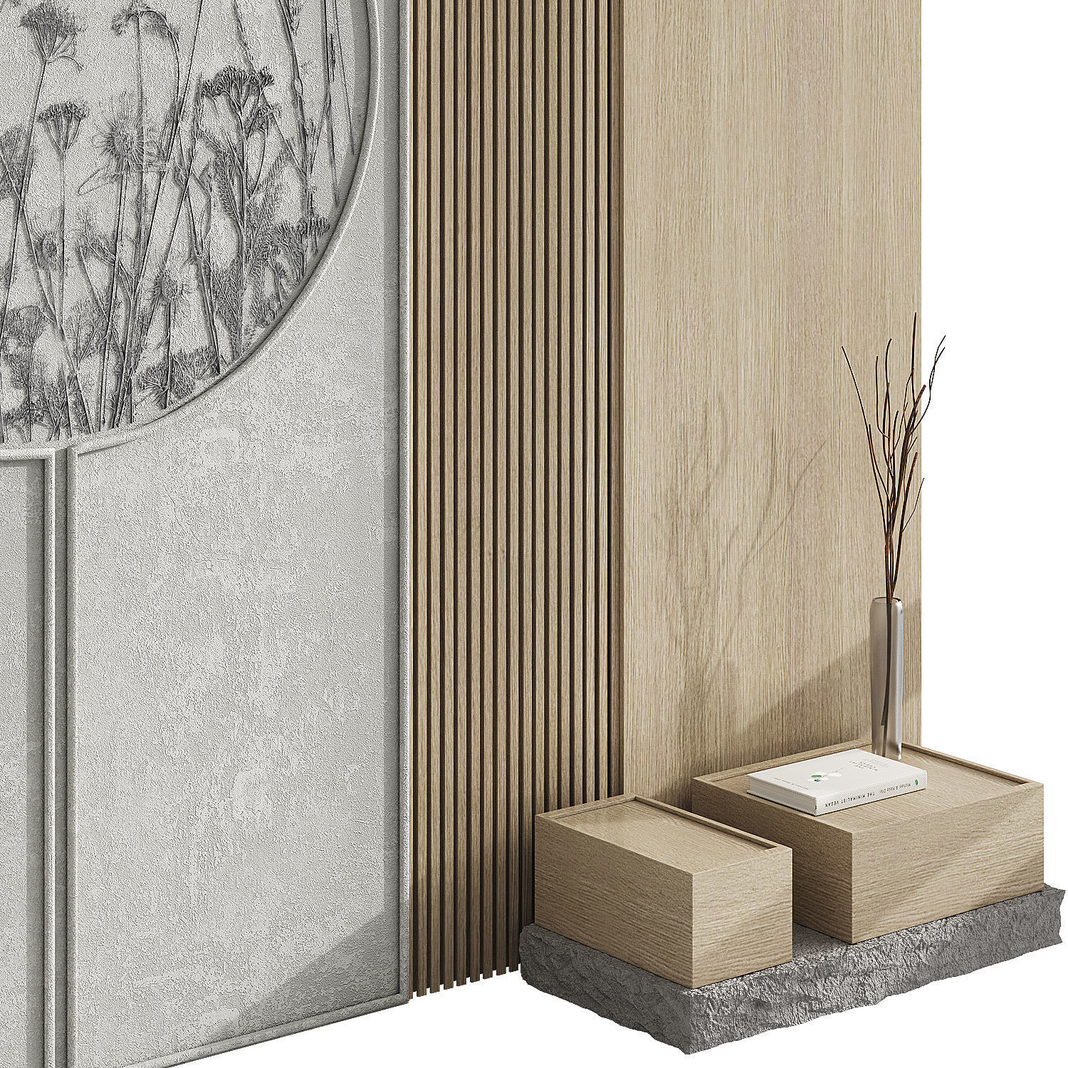 Decorative wall with plaster panel Summer Headboard 3D model_3