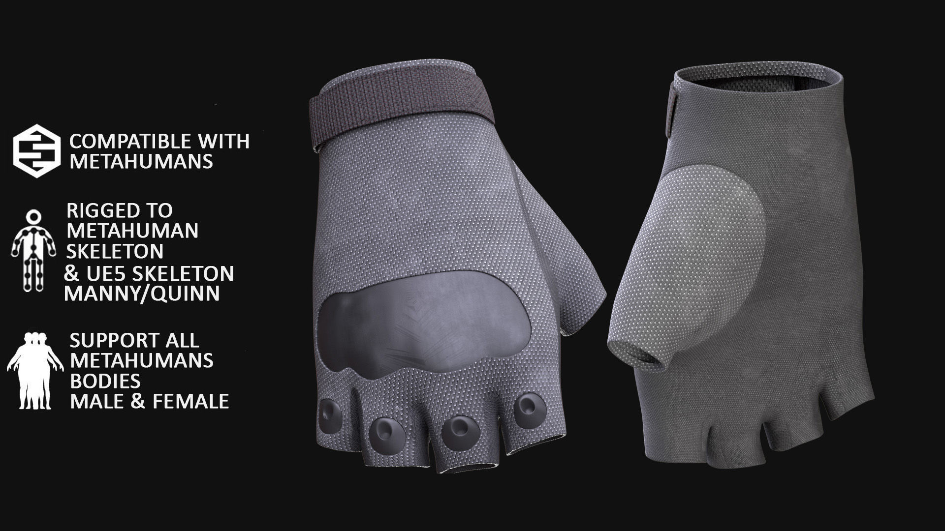 Gloves 18 - All MH Bodies - UE5 Skeletons - Rigged Low-poly 3D model_2