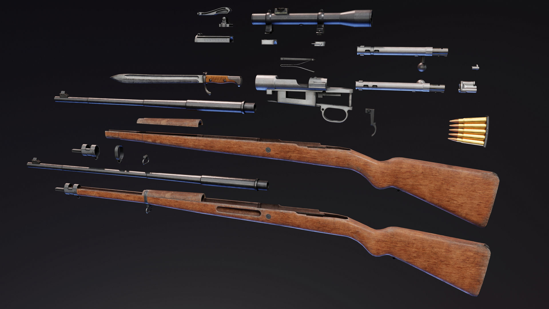 Gewehr 98 Low-poly 3D model_9